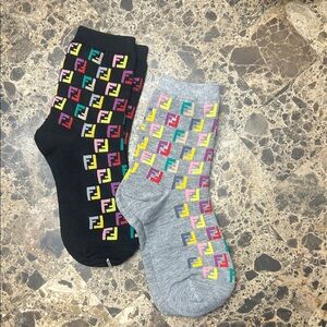 Chic Multicolor Logo Socks in Black and Gray 2 pairs